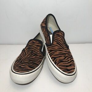 Vans Unisex Tiger Print Slip-On OTW Shoes Brown/Black M6.5 W8 Suede Velvet